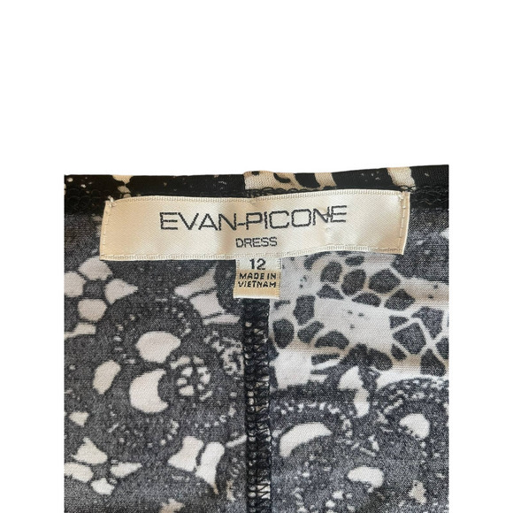Evan-Picone Faux Wrap Dress Women's Size 12 Black and White V-Neck Stretchy - Picture 7 of 13